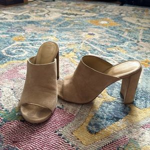 Stuart Weitzman Suedeblock Nude Mules - Size 7.5 - 4” heel